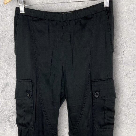 BCBGMaxAzria Satin Joggers Cargo Pants Crop Ankle Zipper Size Small Black Boho S - Picture 2 of 13